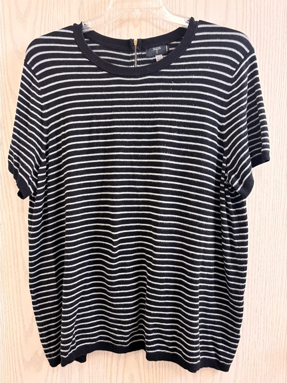 Tahari Black & Grey Striped Short Sleeve Sweater